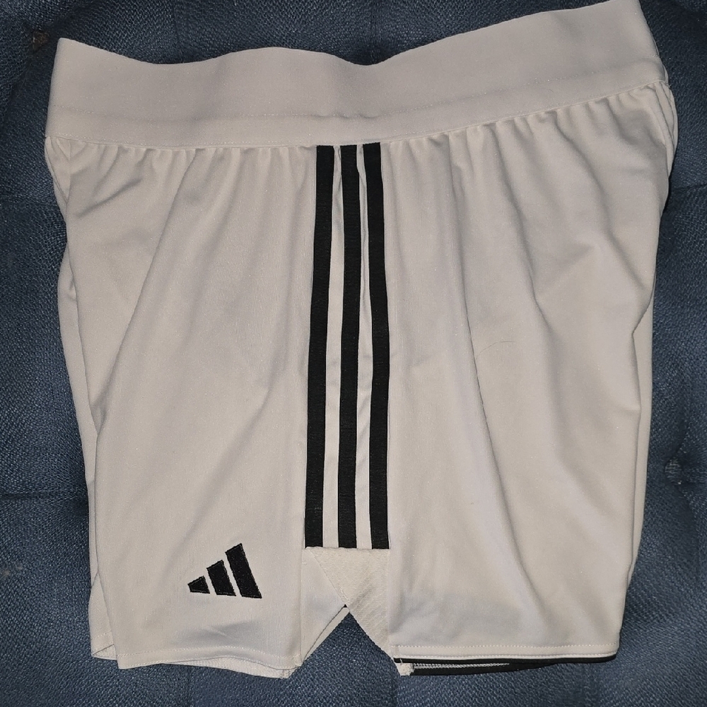 Adidas Women's White Athletic Shorts with Black Stripes, Medium - Picture 3 of 8